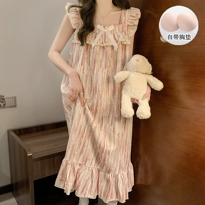 Large Size Bra Free Nightgowns for Women Summer Korean Style Pajamas Striped Ruffle Long Sleep Dress Loose Home Clothes Lounge
Large Size Bra Free Nightgowns for Women Summer Korean Style Pajamas Striped Ruffle Long Sleep Dress Loose Home Clothes Lounge