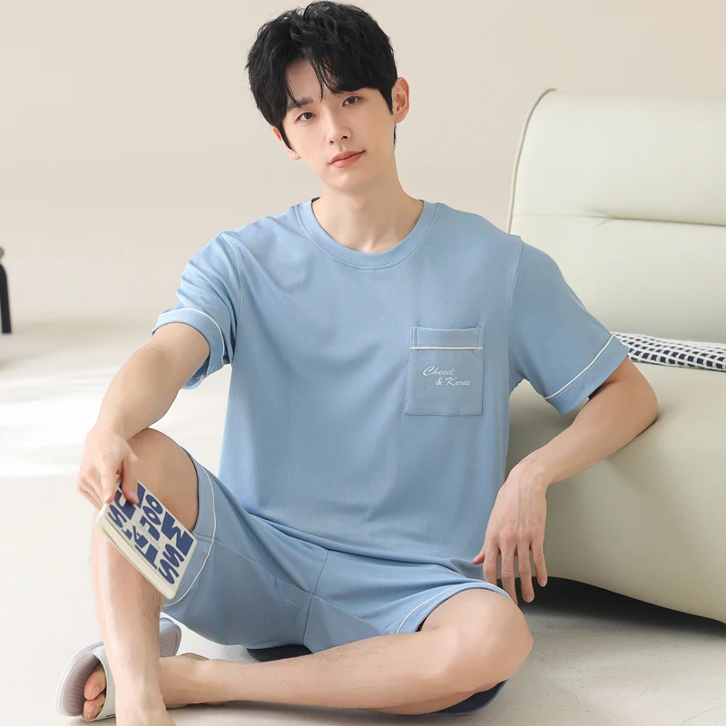 Summer Short Sleeve ice silk pajama set men's thin loungewear korean sports Sleepwear students casual Nightwear pijama hombre
Summer Short Sleeve ice silk pajama set men's thin loungewear korean sports Sleepwear students casual Nightwear pijama hombre