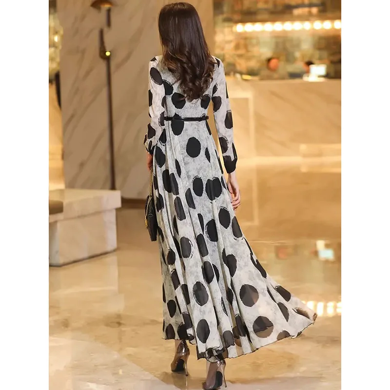  2025 New Spring/Summer Chiffon Long Sleeves Polka Dot Dress Women's Long Ankle Length Slim Flip Neck Dress With Belt 4XL Print
2025 New Spring/Summer Chiffon Long Sleeves Polka Dot Dress Women's Long Ankle Length Slim Flip Neck Dress With Belt 4XL Print