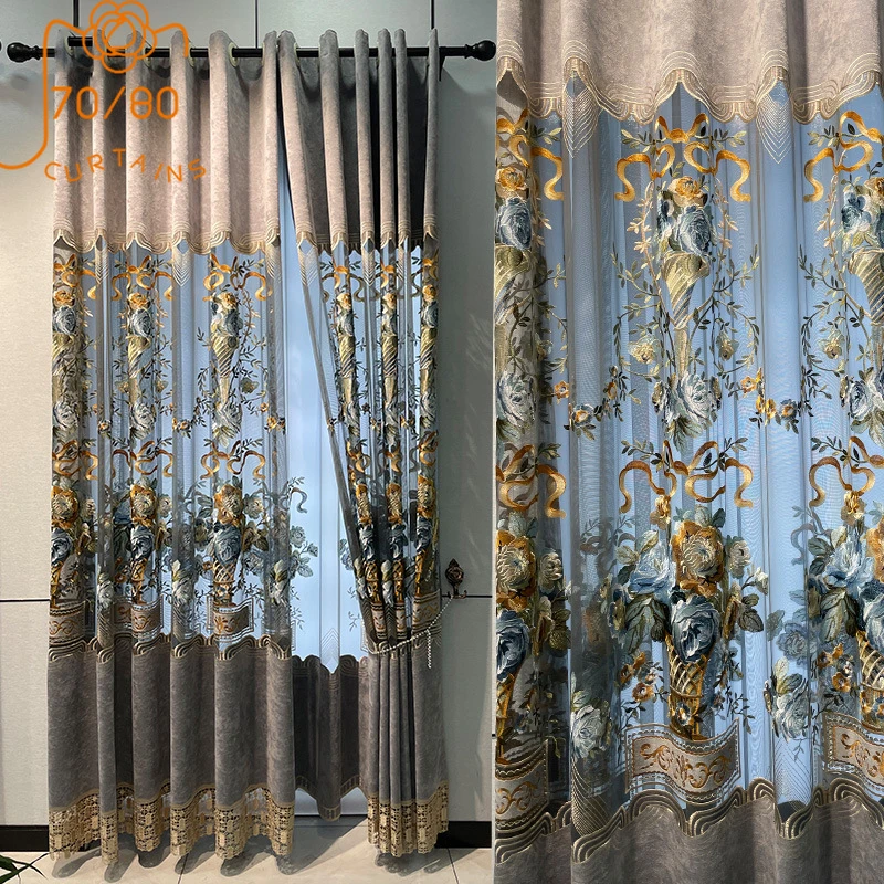 European-style Curtains for Living Dining Room Bedroom Chenille Villa Floor-to-ceiling Window Hollow Embroidery Curtains
European-style Curtains for Living Dining Room Bedroom Chenille Villa Floor-to-ceiling Window Hollow Embroidery Curtains