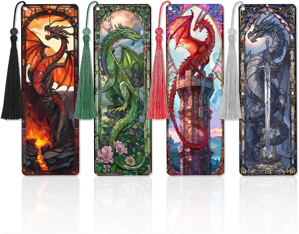 Stained Glass Dragon Bookmarks for Women Men, Transparent PVC with Tassels, Unique Book Lovers Accessories for Reading
Stained Glass Dragon Bookmarks for Women Men, Transparent PVC with Tassels, Unique Book Lovers Accessories for Reading