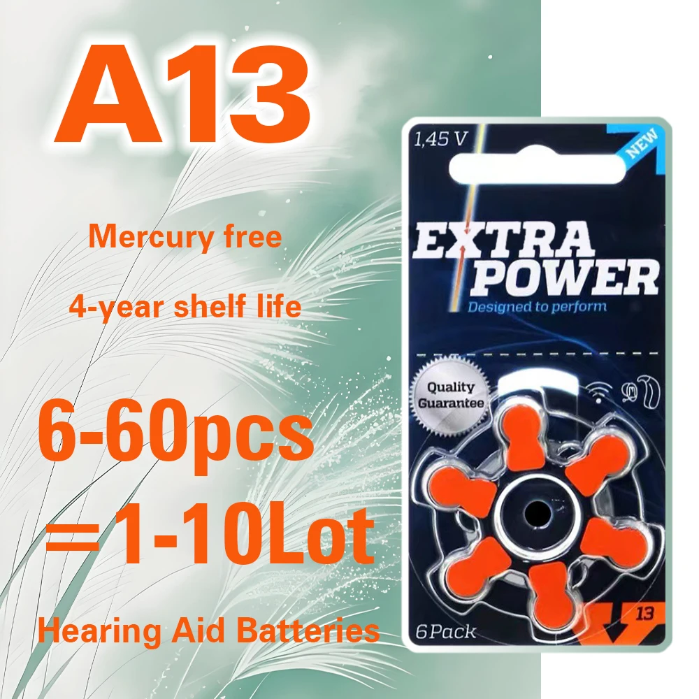 Hearing Aid A13 Battery 6-60PCS RAYOVAC EXTRA Zinc Air Batteries 1.45V.13A A13 P13 PR48 Battery For BTE CIC RIC OE Hearing Aids
Hearing Aid A13 Battery 6-60PCS RAYOVAC EXTRA Zinc Air Batteries 1.45V.13A A13 P13 PR48 Battery For BTE CIC RIC OE Hearing Aids