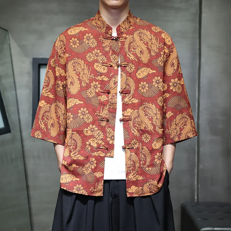 Chinese Style Traditional Shirt Tang Suit Kung Fu Costume Jacket Dragon Man Stand Collar Tops Summer Short Shirt
Chinese Style Traditional Shirt Tang Suit Kung Fu Costume Jacket Dragon Man Stand Collar Tops Summer Short Shirt