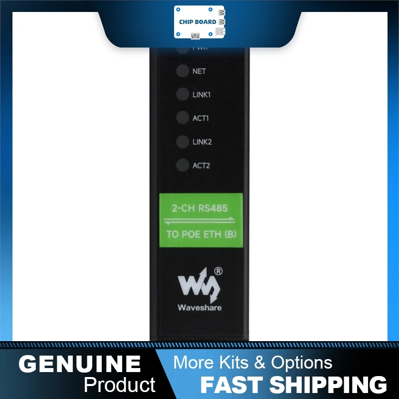 Waveshare Dual-Channel RS485 to RJ45 Ethernet Serial Server, Independent Operation, Dual Ethernet Ports