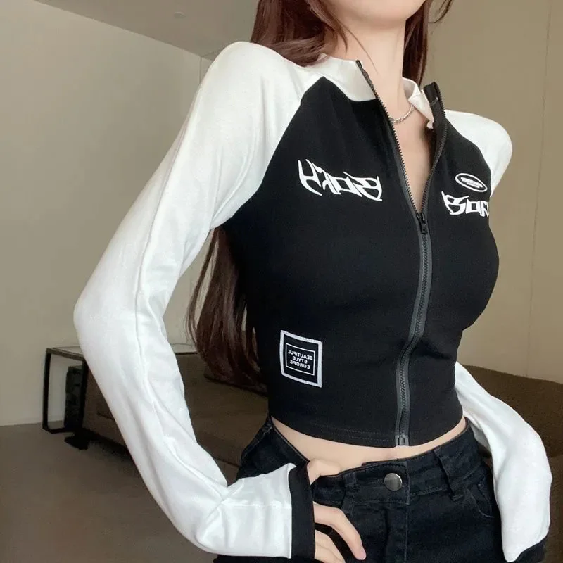 Cycling Shirt Women Spring Sun-Proof Long Sleeve Crop Tops Korean Letter Zipper Fashion High Street Skinny Patchwork Female Coat
Cycling Shirt Women Spring Sun-Proof Long Sleeve Crop Tops Korean Letter Zipper Fashion High Street Skinny Patchwork Female Coat