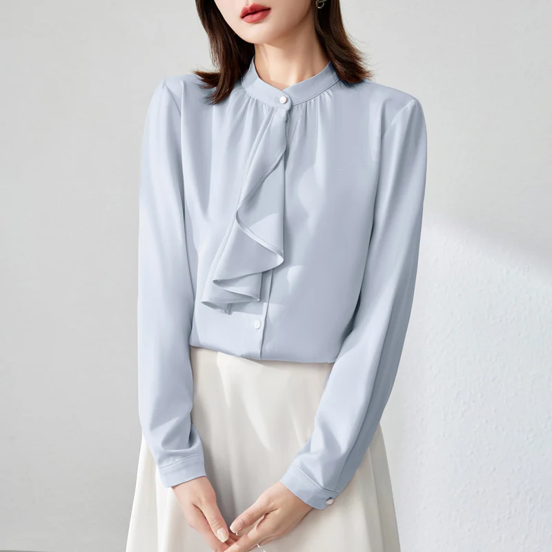 Ele Long Sve Stand Collar Acetate Satin Women's irt Versatile Profional Workwear Button up Classic Straight Cut
Ele Long Sve Stand Collar Acetate Satin Women's irt Versatile Profional Workwear Button up Classic Straight Cut