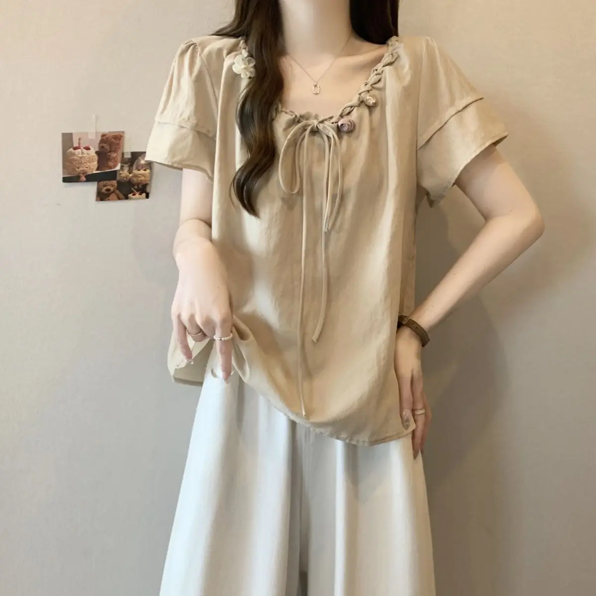 Summer Plus Size Women's New Sweet Style Solid Color Thin Loose Slimming Tie Belt 3D Flower Short Sleeve T-Shirt
Summer Plus Size Women's New Sweet Style Solid Color Thin Loose Slimming Tie Belt 3D Flower Short Sleeve T-Shirt