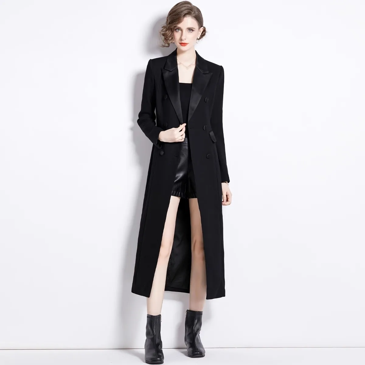 Elegant French Autumn Spring Office Ladies Trench Coat Elegant Women Notched Collar Double-Breasted Black Slim Long Outerwear
Elegant French Autumn Spring Office Ladies Trench Coat Elegant Women Notched Collar Double-Breasted Black Slim Long Outerwear