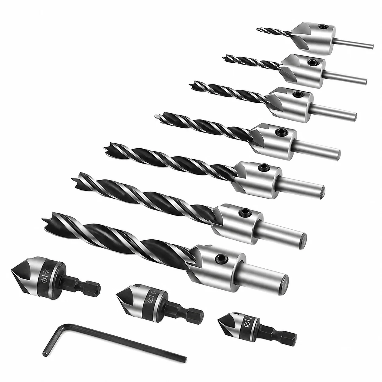 10PCS Drill Bit & Countersink Set, HSS Twist Bits with Stop Collar, Hex Shank for Wood Metal Plastic Flush Screw
10PCS Drill Bit & Countersink Set, HSS Twist Bits with Stop Collar, Hex Shank for Wood Metal Plastic Flush Screw
