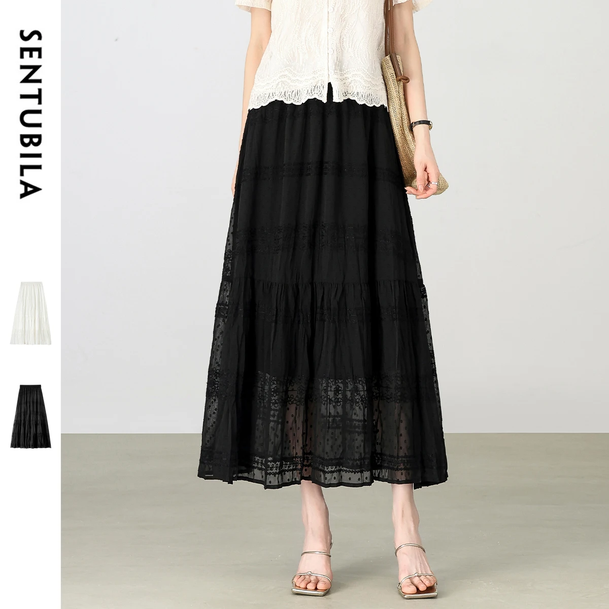 SENTUBILA Polka Dots Embroidery Summer Skirt Women 2025 Midi A-line Holiday Vacation Elegant Solid Color Long Skirts 152QA3172X
SENTUBILA Polka Dots Embroidery Summer Skirt Women 2025 Midi A-line Holiday Vacation Elegant Solid Color Long Skirts 152QA3172X