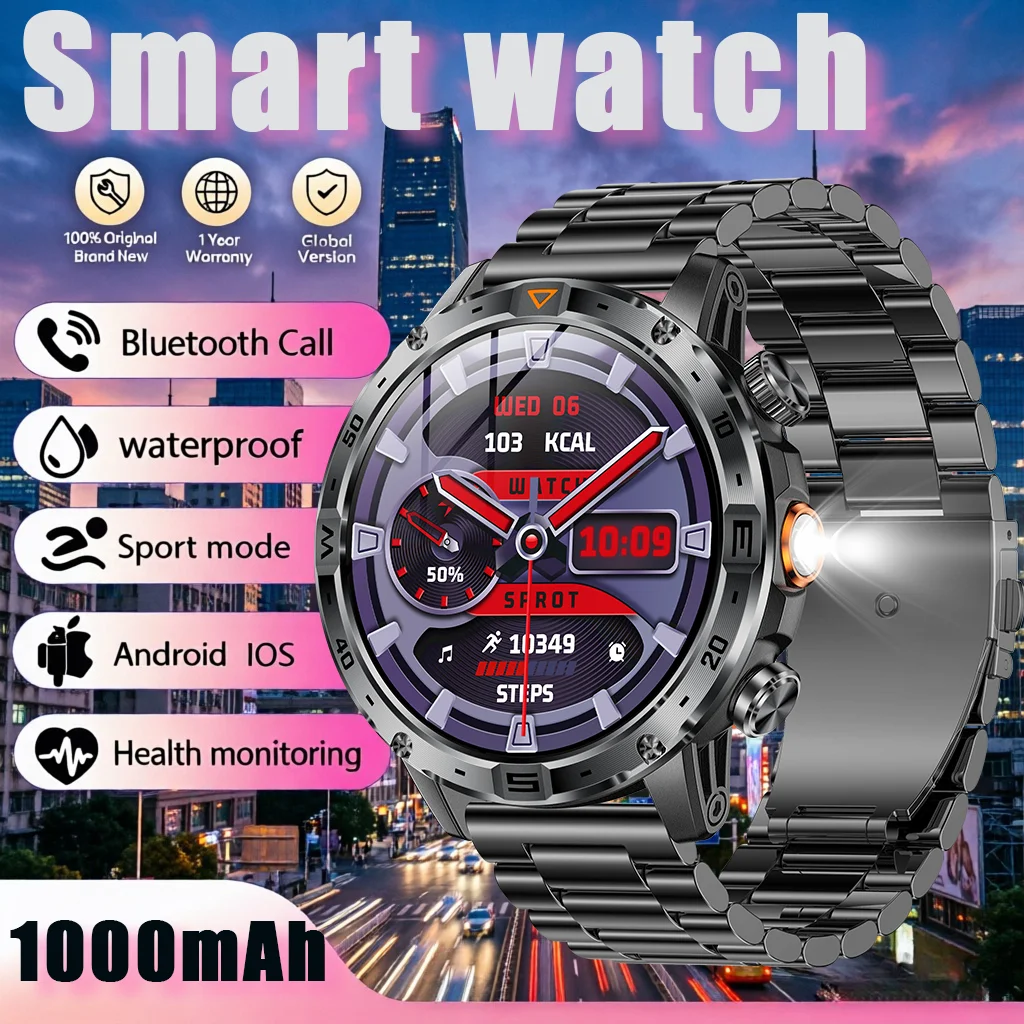 2026 NEW Smartwatch 1000mAh Large battery LED Flashlight 100Sports Modes Waterproof Bluetooth call Health monitoring Compass GPS
2026 NEW Smartwatch 1000mAh Large battery LED Flashlight 100Sports Modes Waterproof Bluetooth call Health monitoring Compass GPS