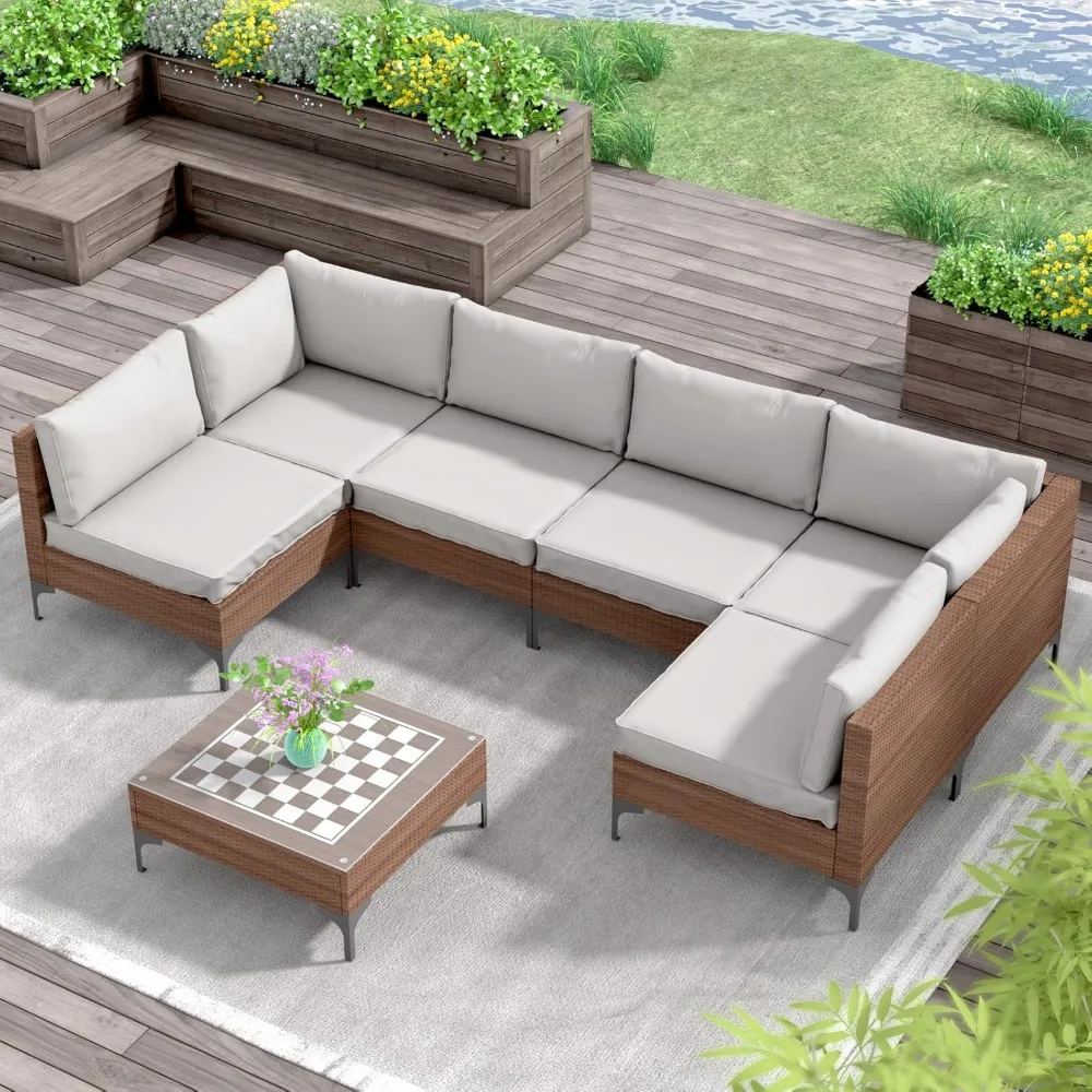 Outdoor Patio Furniture Sets, Patio Furniture Set 7 Pieces Conversation Sets, Outdoor Sectional Sofa, All-Weather PE Rattan Modu
Outdoor Patio Furniture Sets, Patio Furniture Set 7 Pieces Conversation Sets, Outdoor Sectional Sofa, All-Weather PE Rattan Modu