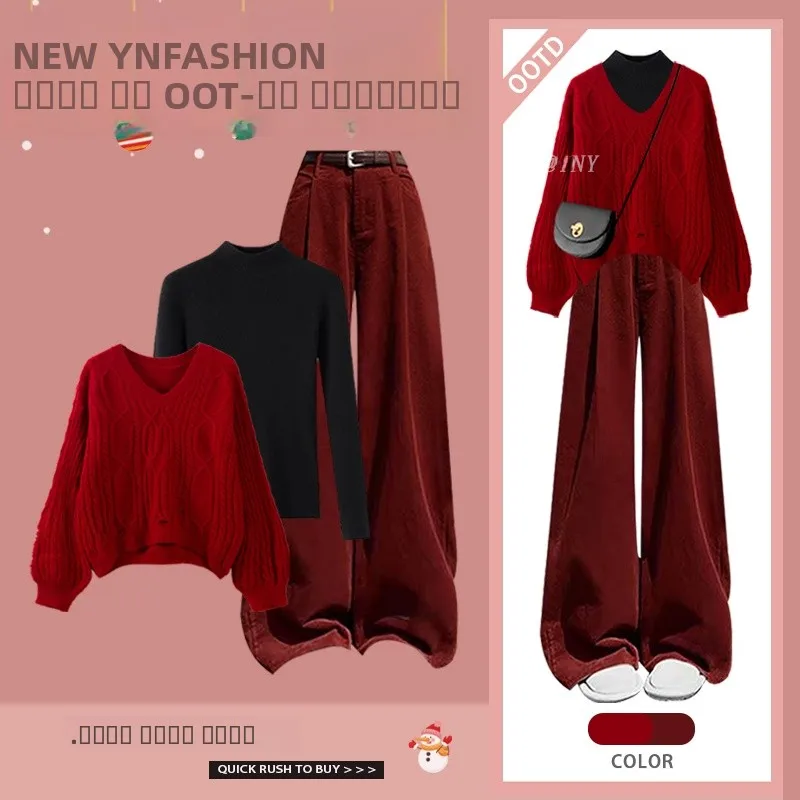 New 2025 Women's Autumn Winter Three-Piece Set Sweater Base Shirt Casual Pants Fashionable New Year Style Comfortable Polyester
New 2025 Women's Autumn Winter Three-Piece Set Sweater Base Shirt Casual Pants Fashionable New Year Style Comfortable Polyester