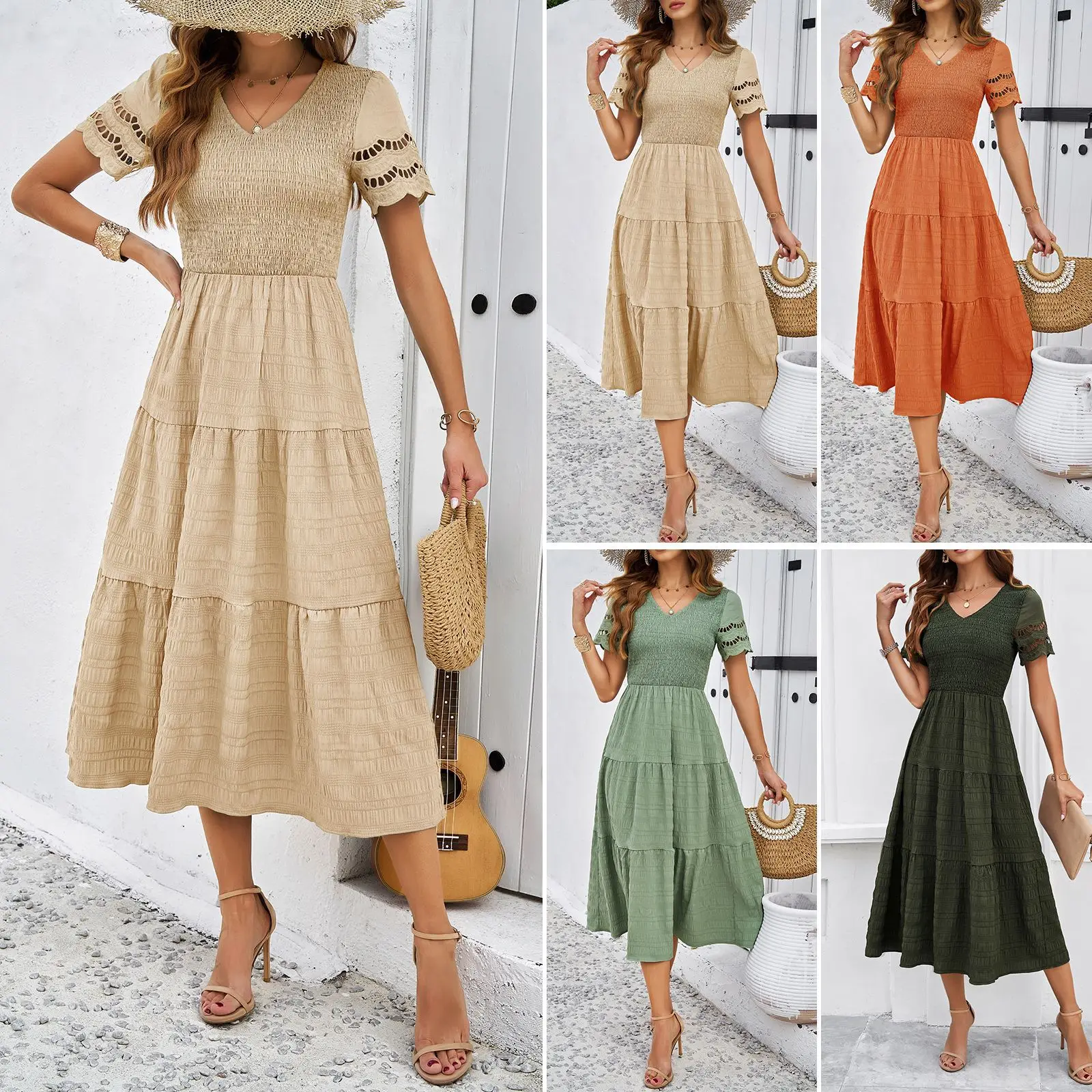 Women's Clothing Independent Foreign Trade Spring And Summer Temperament Wins Solid Color Short Sleeve V-Neck Dress
Women's Clothing Independent Foreign Trade Spring And Summer Temperament Wins Solid Color Short Sleeve V-Neck Dress