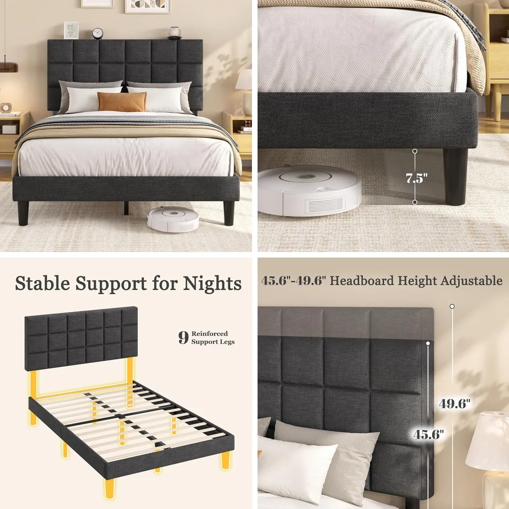 Platform Bed Frame with Adjustable Headboard, Under Bed Storage, Easy Assembly, Dark Grey
Platform Bed Frame with Adjustable Headboard, Under Bed Storage, Easy Assembly, Dark Grey