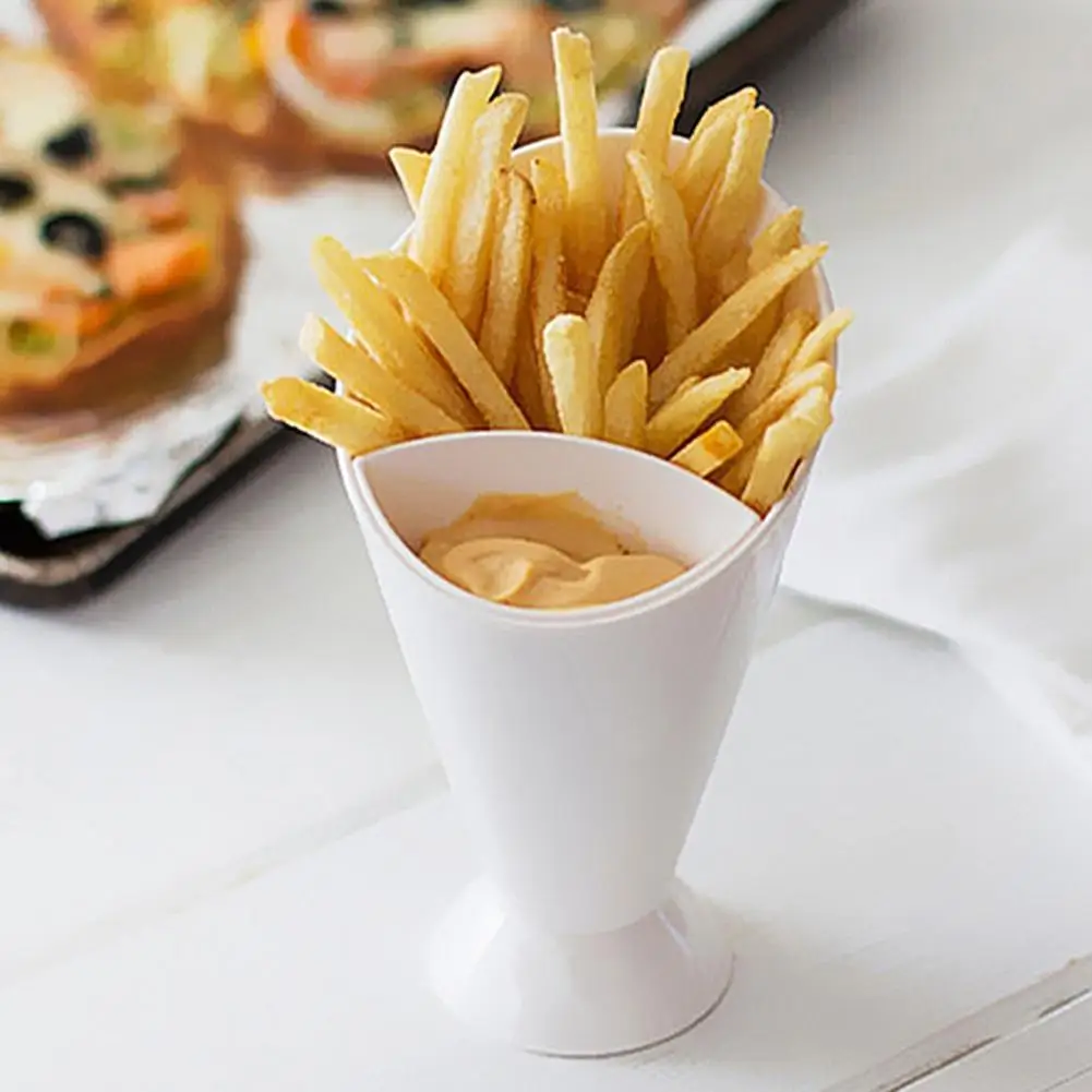 Self Stand 2 in 1 French Fries Shelf Holder Plastic Cup Assorted Sauce Chips Snack Cone Dip Cup Tableware Two Cup-mouth Kitchen
Self Stand 2 in 1 French Fries Shelf Holder Plastic Cup Assorted Sauce Chips Snack Cone Dip Cup Tableware Two Cup-mouth Kitchen