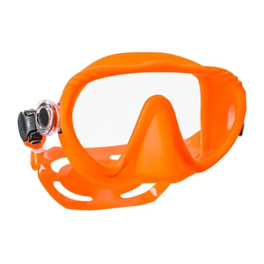 Scuba diving mask for professional use ultra-clear single lens with low-volume frameless design orange silicone skirt and easy-
Scuba diving mask for professional use ultra-clear single lens with low-volume frameless design orange silicone skirt and easy-