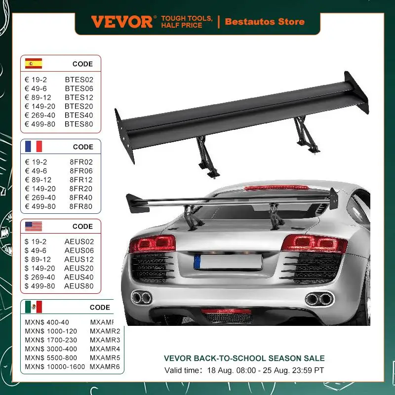 Автомобильный спойлер VEVOR GT на крыло 53,1 дюйма, универсальный спойлер с Двойным Настилом, Регулируемый легкий алюминиевый Автомобильный задний спойлер
Автомобильный спойлер VEVOR GT на крыло 53,1 дюйма, универсальный спойлер с Двойным Настилом, Регулируемый легкий алюминиевый Автомобильный задний спойлер