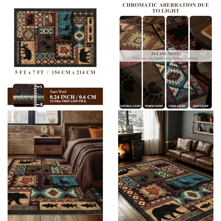 Rustic Cabin Area Rug 5x7, Machine Washable Lodge Rug, Non-Slip Low Pile Print Pattern Southwestern Rug for Living Room Bedroom
Rustic Cabin Area Rug 5x7, Machine Washable Lodge Rug, Non-Slip Low Pile Print Pattern Southwestern Rug for Living Room Bedroom
