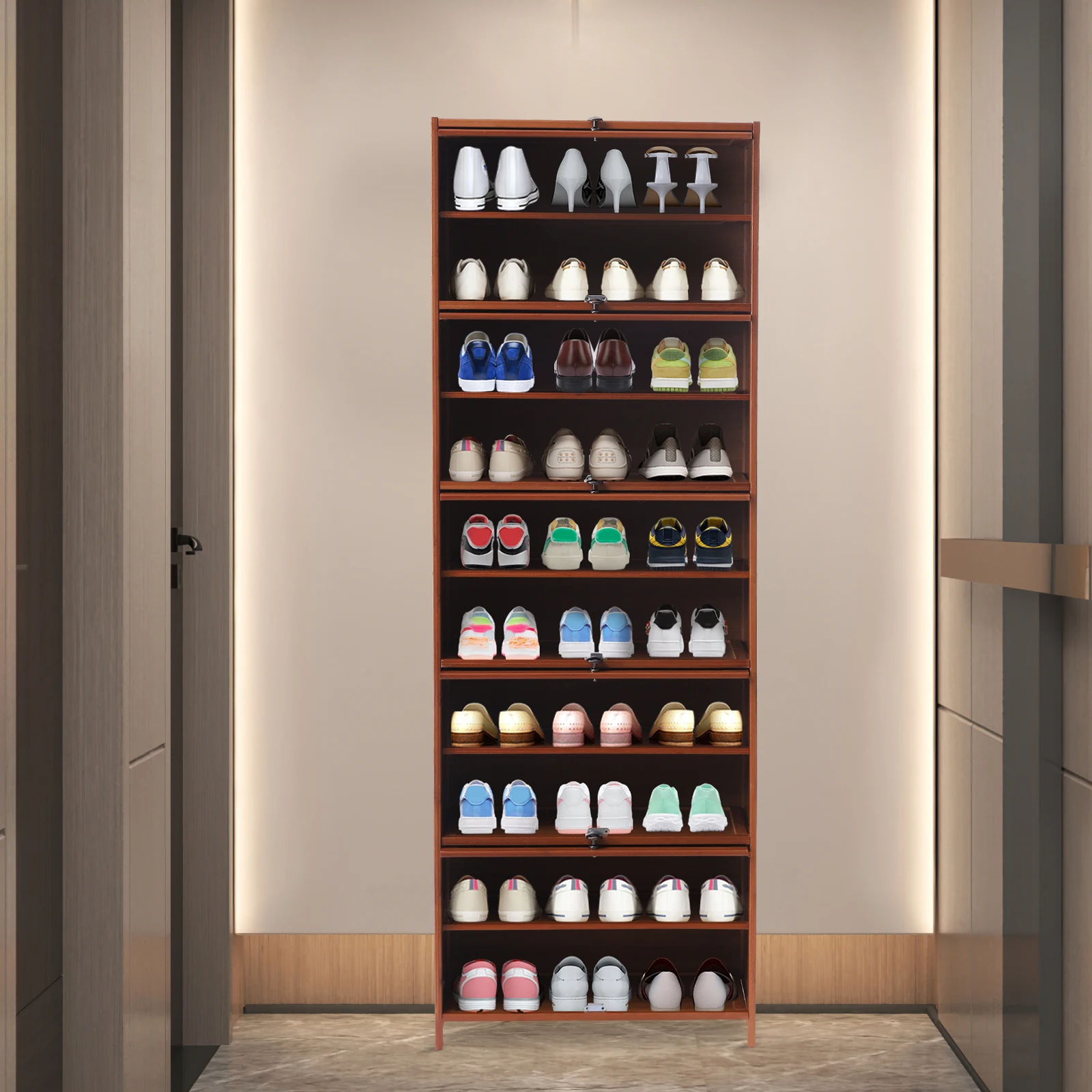 10-Tier Shoe Rack, Bamboo and Laminate, Vintage Brown, 20kg Load Capacity per Tier, Extra Platform, Space-Saving Design
10-Tier Shoe Rack, Bamboo and Laminate, Vintage Brown, 20kg Load Capacity per Tier, Extra Platform, Space-Saving Design