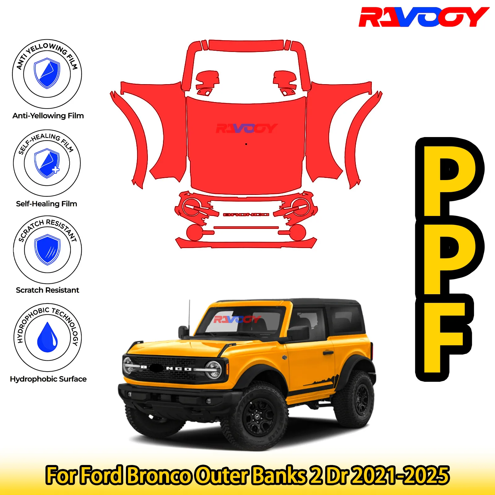 Для Ford Bronco Outer Banks 2 Dr 2021-2025, глянцевая матовая черная предварительно вырезанная передняя защитная пленка PPF, комплект
Для Ford Bronco Outer Banks 2 Dr 2021-2025, глянцевая матовая черная предварительно вырезанная передняя защитная пленка PPF, комплект