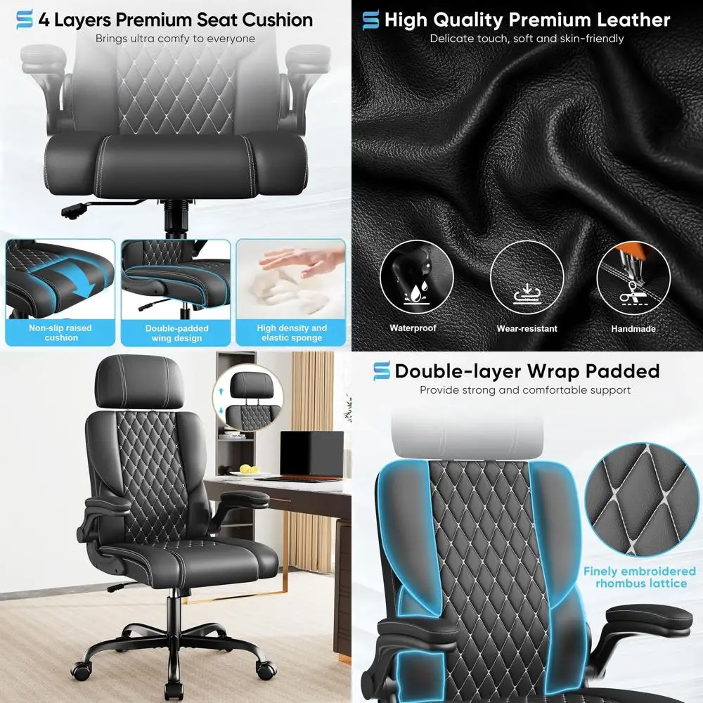 Ergonomic Office Chair with Adjustable Armrests, Lumbar Support, and Swivel Seat, Black
Ergonomic Office Chair with Adjustable Armrests, Lumbar Support, and Swivel Seat, Black