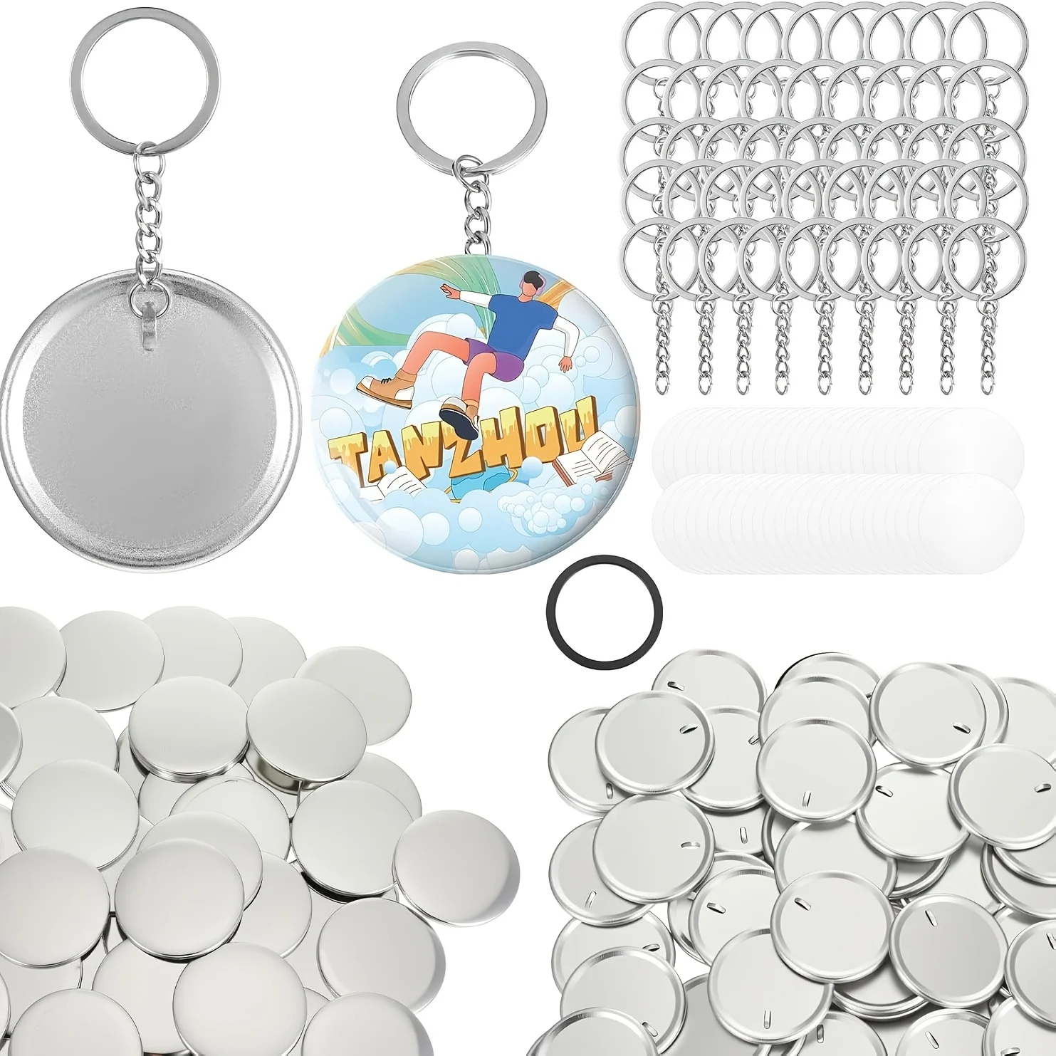20 Sets of Button Keychain Materials with Metal Covers, Bases, Films, Chains, And 1 Spacer, Allowing You to Create
20 Sets of Button Keychain Materials with Metal Covers, Bases, Films, Chains, And 1 Spacer, Allowing You to Create