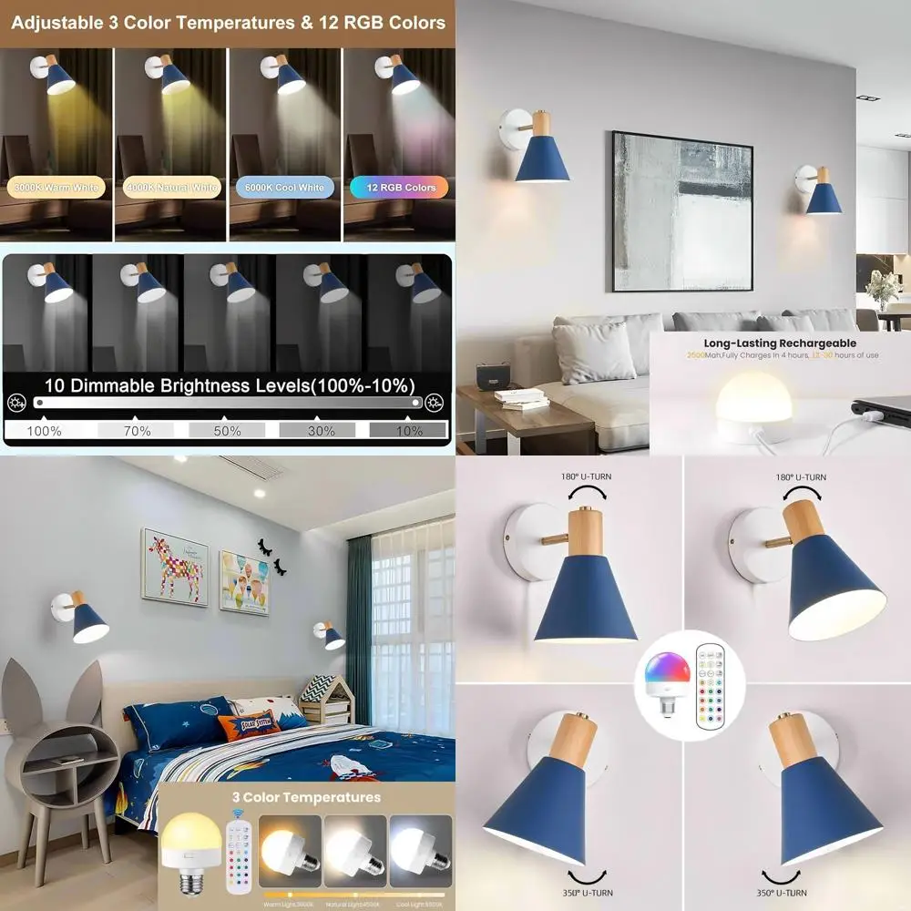 Set of 2 Cordless Wall Sconces with Remote, Adjustable Wireless Lighting, Dimmable Rechargeable Bulbs for Home Decor (Blue)
Set of 2 Cordless Wall Sconces with Remote, Adjustable Wireless Lighting, Dimmable Rechargeable Bulbs for Home Decor (Blue)