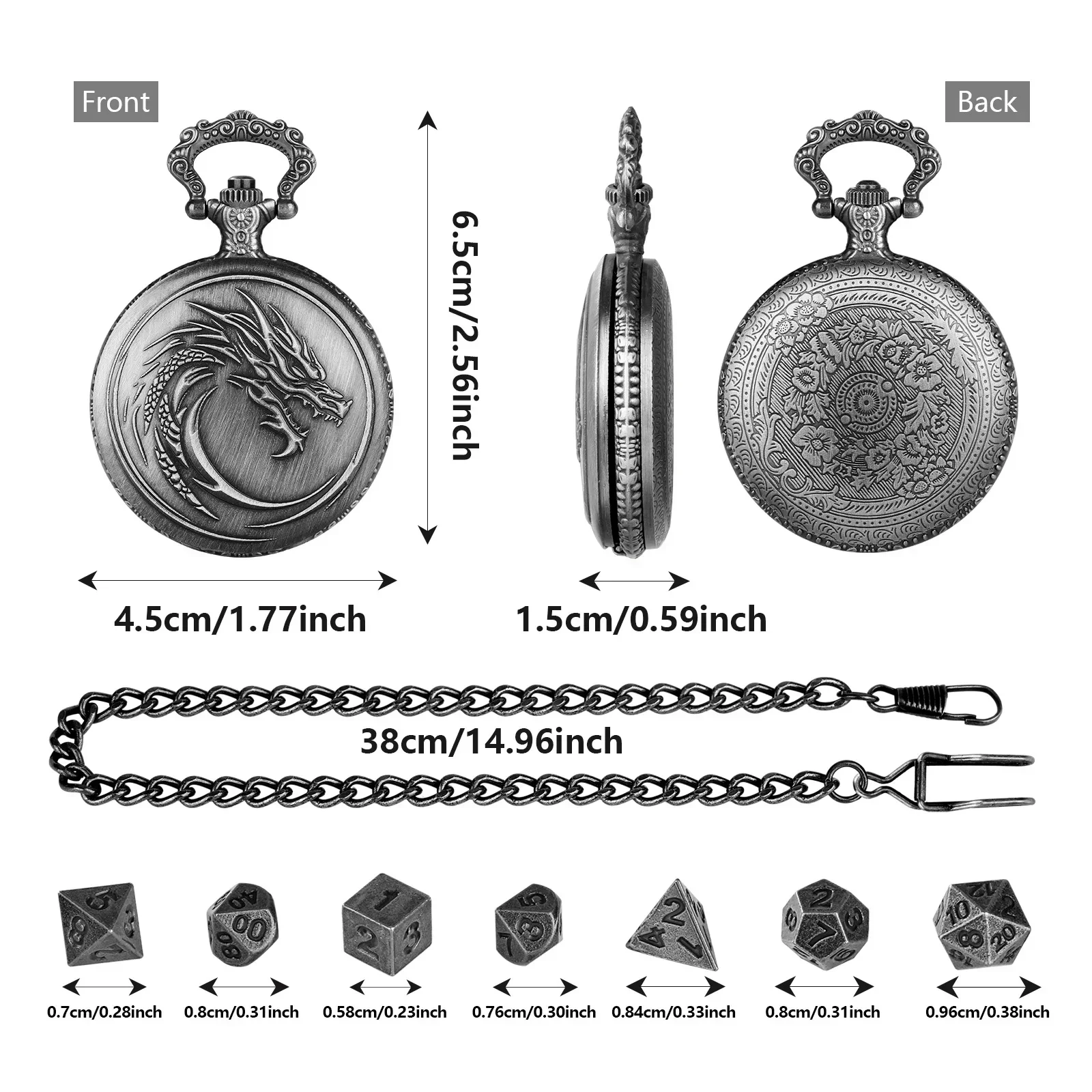 Retro Dragon Pocket Watch Dice DND Dices Pocket Watch box metal Dice with Waist Chain for Dungeons and Dragons DND Games Player
Retro Dragon Pocket Watch Dice DND Dices Pocket Watch box metal Dice with Waist Chain for Dungeons and Dragons DND Games Player