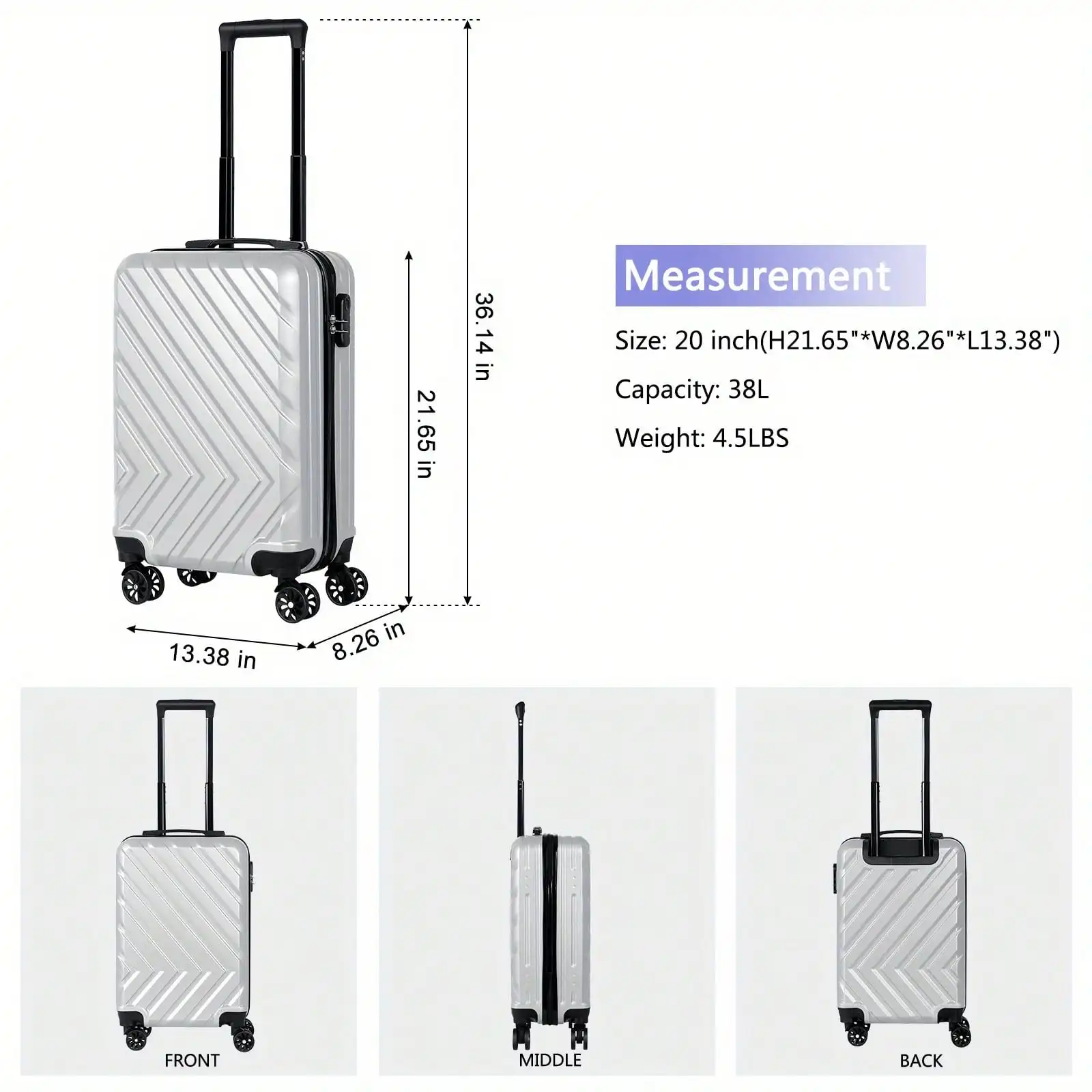 20-Inch Carry-On Luggage, Hard-Shell ABS Material Luggage, Equipped With Dual Spinner Wheels, Lockable Travel Case, Suitable For
20-Inch Carry-On Luggage, Hard-Shell ABS Material Luggage, Equipped With Dual Spinner Wheels, Lockable Travel Case, Suitable For