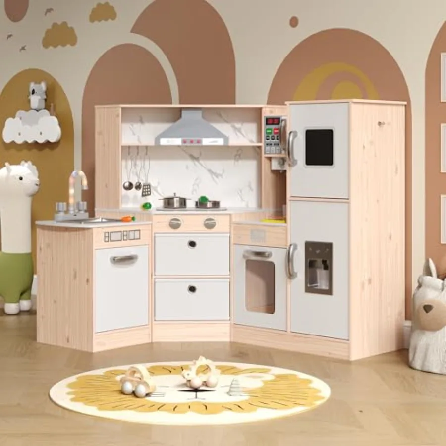 Play kitchen toy set for toddlers ages 3+, wooden construction with real lights and sounds, white and light wood finish, includ
Play kitchen toy set for toddlers ages 3+, wooden construction with real lights and sounds, white and light wood finish, includ