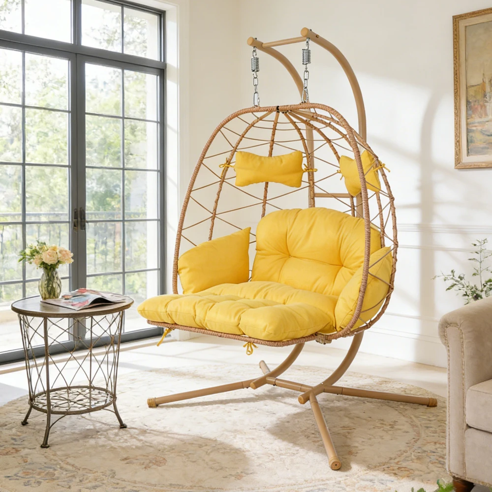 2-Person Hanging Egg Chair with Stand: Outdoor Wicker Swing with Adjustable Footrest & Thickened Cushions for Patio/Garden/Balco
2-Person Hanging Egg Chair with Stand: Outdoor Wicker Swing with Adjustable Footrest & Thickened Cushions for Patio/Garden/Balco