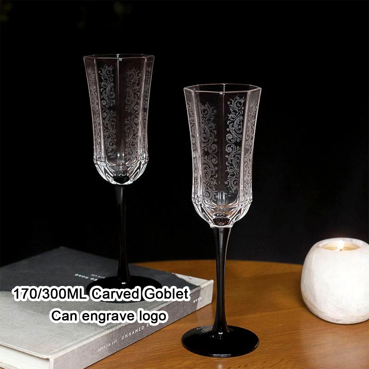 (Can Engrave Logo) 170/300ML Crystal Glass Carved Red Wine Cup, Black Stem, Home Goblet, Wedding Pair, Bar Champagne Glass
(Can Engrave Logo) 170/300ML Crystal Glass Carved Red Wine Cup, Black Stem, Home Goblet, Wedding Pair, Bar Champagne Glass