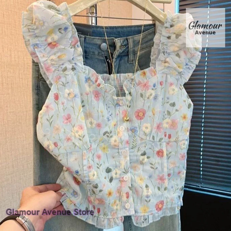 French style floral short-sleeved shirt female summer new sweet and lovely square collar ruffled casual Joker shirt. womens tops
French style floral short-sleeved shirt female summer new sweet and lovely square collar ruffled casual Joker shirt. womens tops