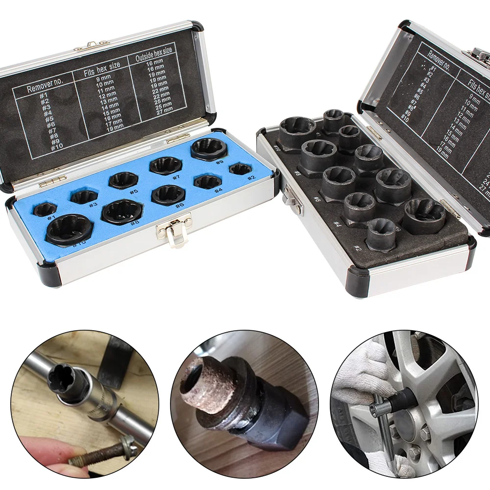Bolt Nut Removal Socket Tool 10pcs/Set Car Tool Kit Bolt Nut Remover Hand Tools Kit Damaged Screw Extractor
Bolt Nut Removal Socket Tool 10pcs/Set Car Tool Kit Bolt Nut Remover Hand Tools Kit Damaged Screw Extractor