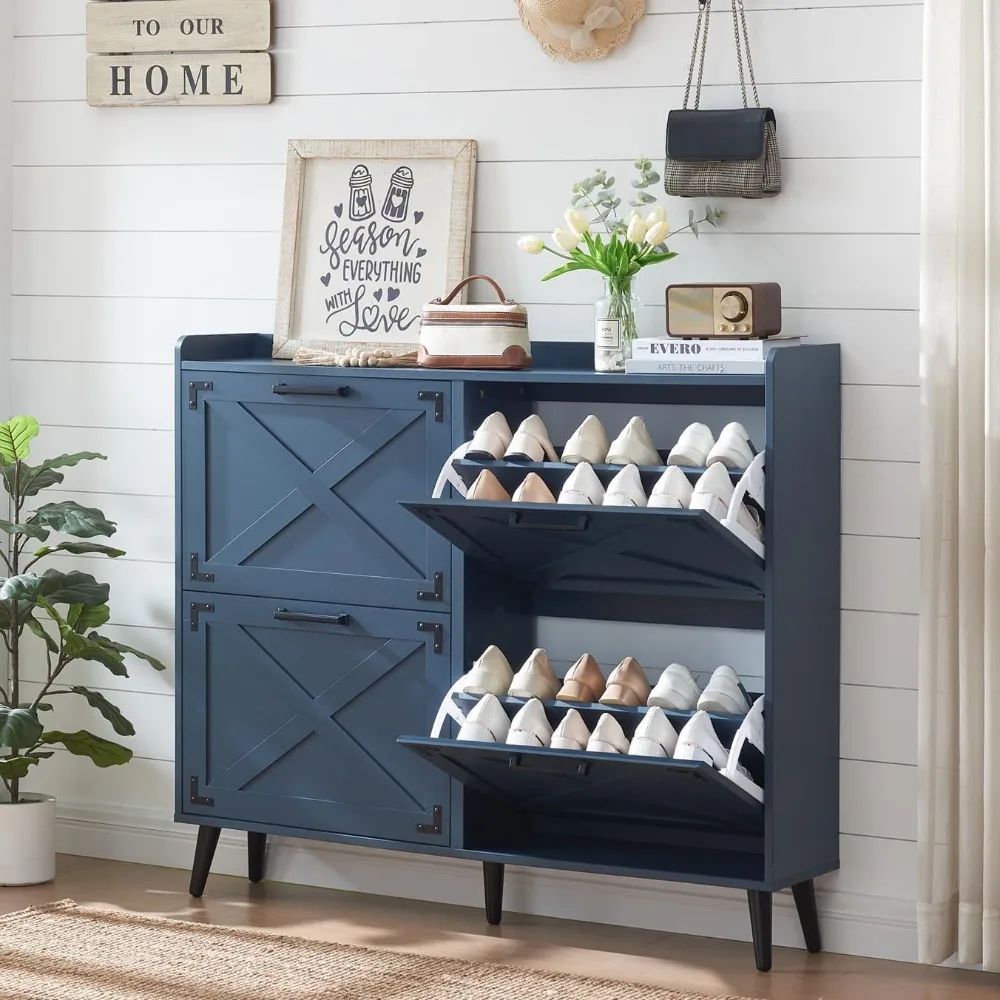 Shoe Storage Cabinet,Farmhouse Shoe Organizer with 4 Flip Drawers & Barn Door Design,Freestanding Hidden Slim Narrow Shoe Rack C
Shoe Storage Cabinet,Farmhouse Shoe Organizer with 4 Flip Drawers & Barn Door Design,Freestanding Hidden Slim Narrow Shoe Rack C