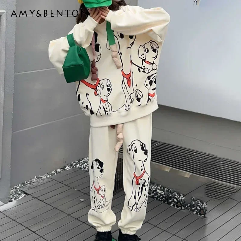 American Retro Style Graffiti Inkjet Pattern Rose Red Long Sleeves Hoodies Loose Corset Sweatpants Two Piece Set Women's Clothes
American Retro Style Graffiti Inkjet Pattern Rose Red Long Sleeves Hoodies Loose Corset Sweatpants Two Piece Set Women's Clothes