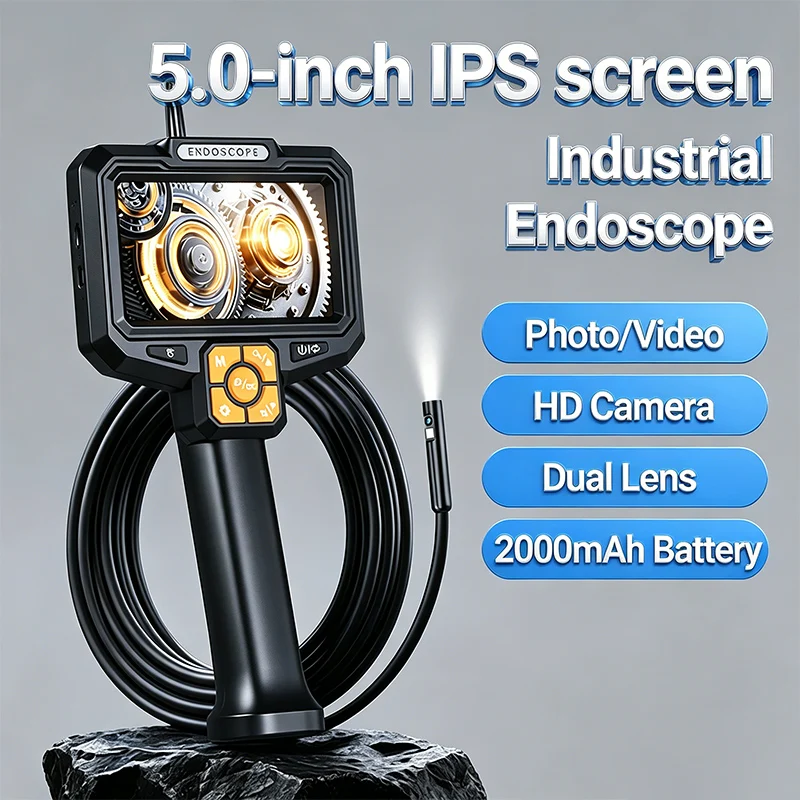 1080P HD Industrial Endoscope Camera 5Inch Screen IP67 Waterproof Borescope With 8mm Dual Lens Photo & Video Recording Handheld Inspection For Car Auto Engine Plumbing HVAC Repair
1080P HD Industrial Endoscope Camera 5Inch Screen IP67 Waterproof Borescope With 8mm Dual Lens Photo & Video Recording Handheld Inspection For Car Auto Engine Plumbing HVAC Repair