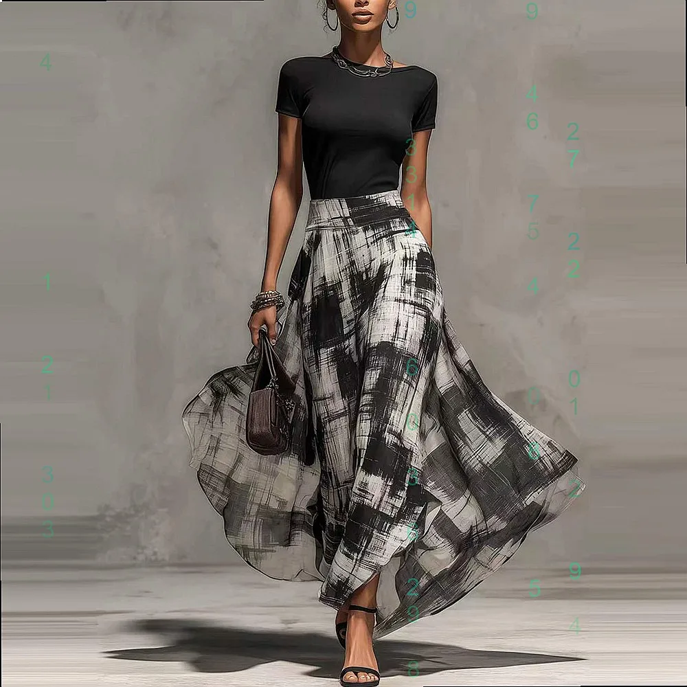 Spring Summer Women Contrast Color Knit Top Long Skirt Matching Set Casual Two Piece Outfit
Spring Summer Women Contrast Color Knit Top Long Skirt Matching Set Casual Two Piece Outfit