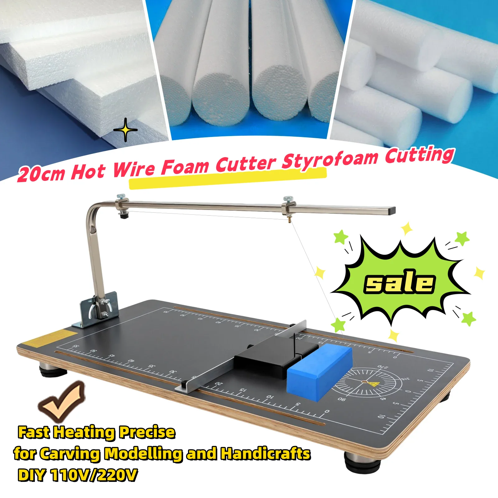 20cm Hot Wire Foam Cutter Styrofoam Cutting Machine Fast Heating Precise for Carving Modelling and Handicrafts DIY 110V/220V
20cm Hot Wire Foam Cutter Styrofoam Cutting Machine Fast Heating Precise for Carving Modelling and Handicrafts DIY 110V/220V
