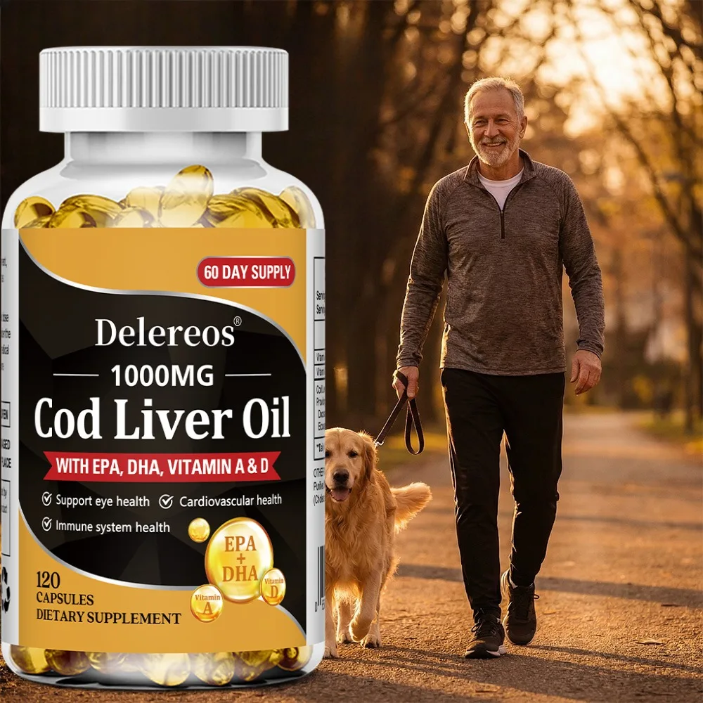 Cod Liver Oil Capsules 1000mg - High Strength Softgels, Rich in Omega 3 EPA DHA Fatty Acids + Vitamins A & D, 120 Capsules
Cod Liver Oil Capsules 1000mg - High Strength Softgels, Rich in Omega 3 EPA DHA Fatty Acids + Vitamins A & D, 120 Capsules