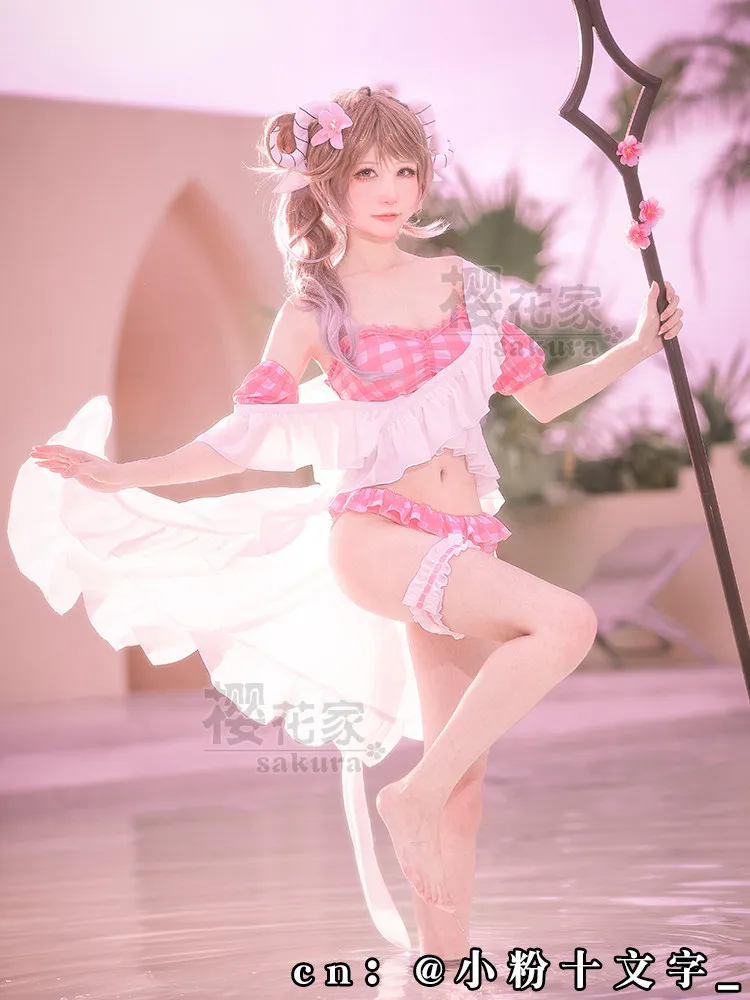 Arknights Eyjafjalla Summer Bloom Cosplay Cute Pink Checkered Bikini Swimsuit Costume Sheer Cover-Up Bow Props for Beach Party
Arknights Eyjafjalla Summer Bloom Cosplay Cute Pink Checkered Bikini Swimsuit Costume Sheer Cover-Up Bow Props for Beach Party