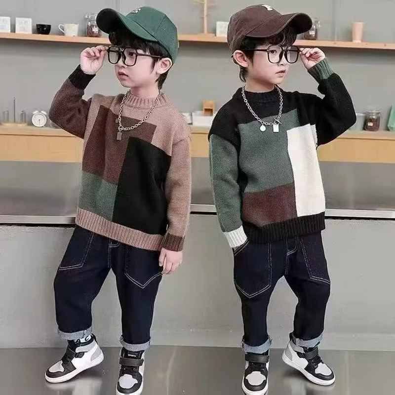 Teenage Boy's Sweater Autumn and Winter Children's Casual Splicing Pullover Sweater Kids Versatile Top110-170cm 
Teenage Boy's Sweater Autumn and Winter Children's Casual Splicing Pullover Sweater Kids Versatile Top110-170cm