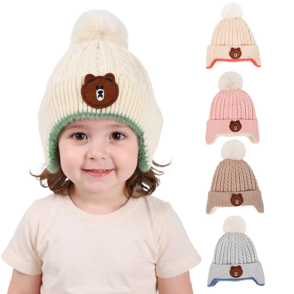Осенне-зимняя вязаная детская шапка для девочек и мальчиков, детская шапка с помпоном с рисунком медведя, уличная теплая шапка с защитой ушей для детей
Осенне-зимняя вязаная детская шапка для девочек и мальчиков, детская шапка с помпоном с рисунком медведя, уличная теплая шапка с защитой ушей для детей