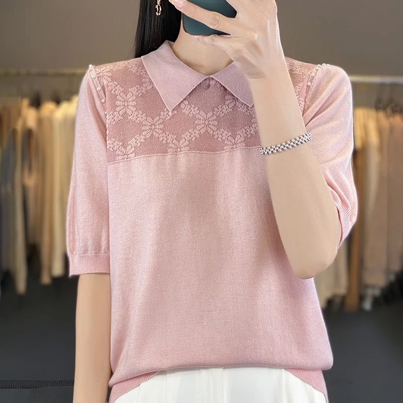 Women's POLO collar T-shirt summer new wool knitted short sleeved casual embroidered shirt women's breathable pullover loose top
Women's POLO collar T-shirt summer new wool knitted short sleeved casual embroidered shirt women's breathable pullover loose top