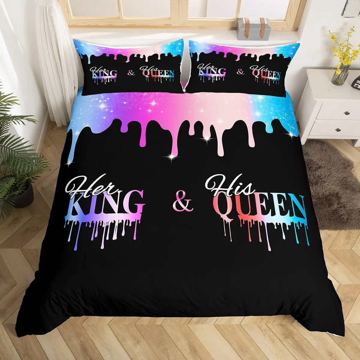 Romantic Valentines Day Duvet Cover Her King and His Queen Bedding Set,Glitter Print Bed Set Lovers Mr and Mrs Comforter Cover
Romantic Valentines Day Duvet Cover Her King and His Queen Bedding Set,Glitter Print Bed Set Lovers Mr and Mrs Comforter Cover