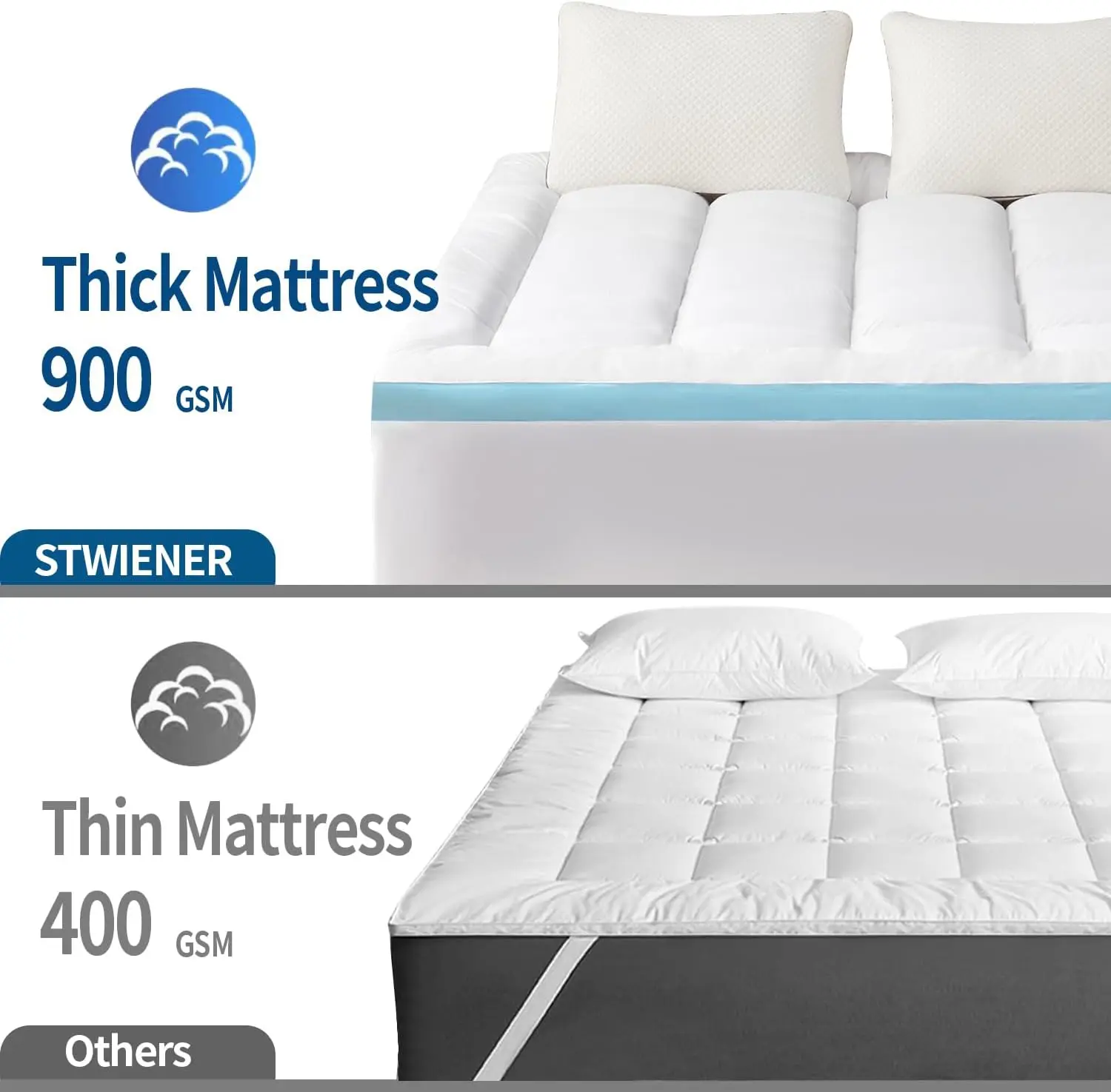 Stwiener Cal King Mattress Topper, Plush Pillow Top Mattress Topper For Back Pain Relief, Extra Thick Mattress Pad Deep Pockets
Stwiener Cal King Mattress Topper, Plush Pillow Top Mattress Topper For Back Pain Relief, Extra Thick Mattress Pad Deep Pockets
