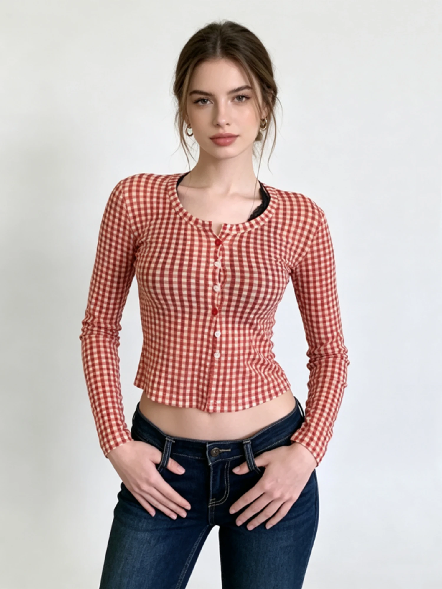 Women's Red Plaid Blouses and Shirts Y2k 2000s Vintage Aesthetic Mesh V-Neck Long Sleeve Shirt for Women Clothes Spring Summer
Women's Red Plaid Blouses and Shirts Y2k 2000s Vintage Aesthetic Mesh V-Neck Long Sleeve Shirt for Women Clothes Spring Summer