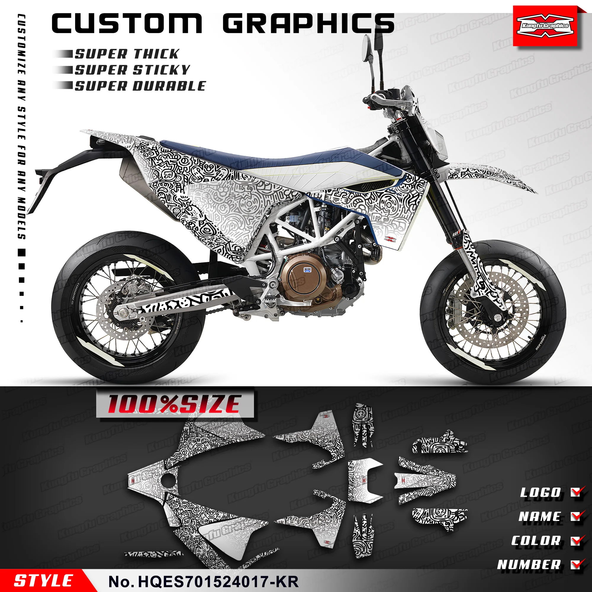 KUNGFU GRAPHCS Custom Sticker Vinyl Wrap Kit for Husqvarna Enduro Supermoto 701 2015-2024, HQES701524017-KR
KUNGFU GRAPHCS Custom Sticker Vinyl Wrap Kit for Husqvarna Enduro Supermoto 701 2015-2024, HQES701524017-KR
