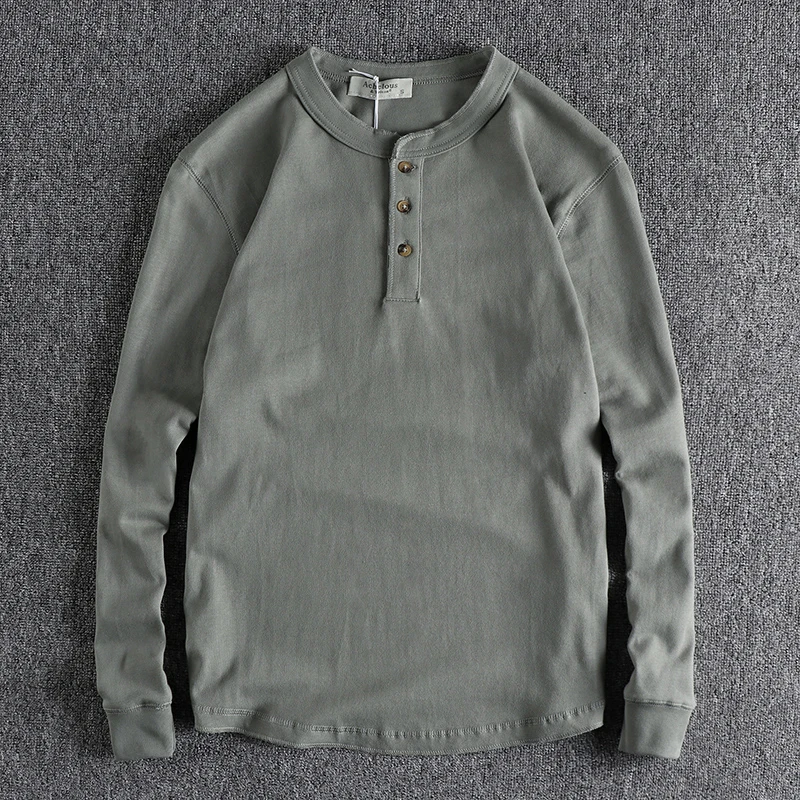 High Grammage Knitted 100% Cotton Long Sleeve Henry Collar Men's T-shirt Vintage American Color Spring Base Shirt
High Grammage Knitted 100% Cotton Long Sleeve Henry Collar Men's T-shirt Vintage American Color Spring Base Shirt